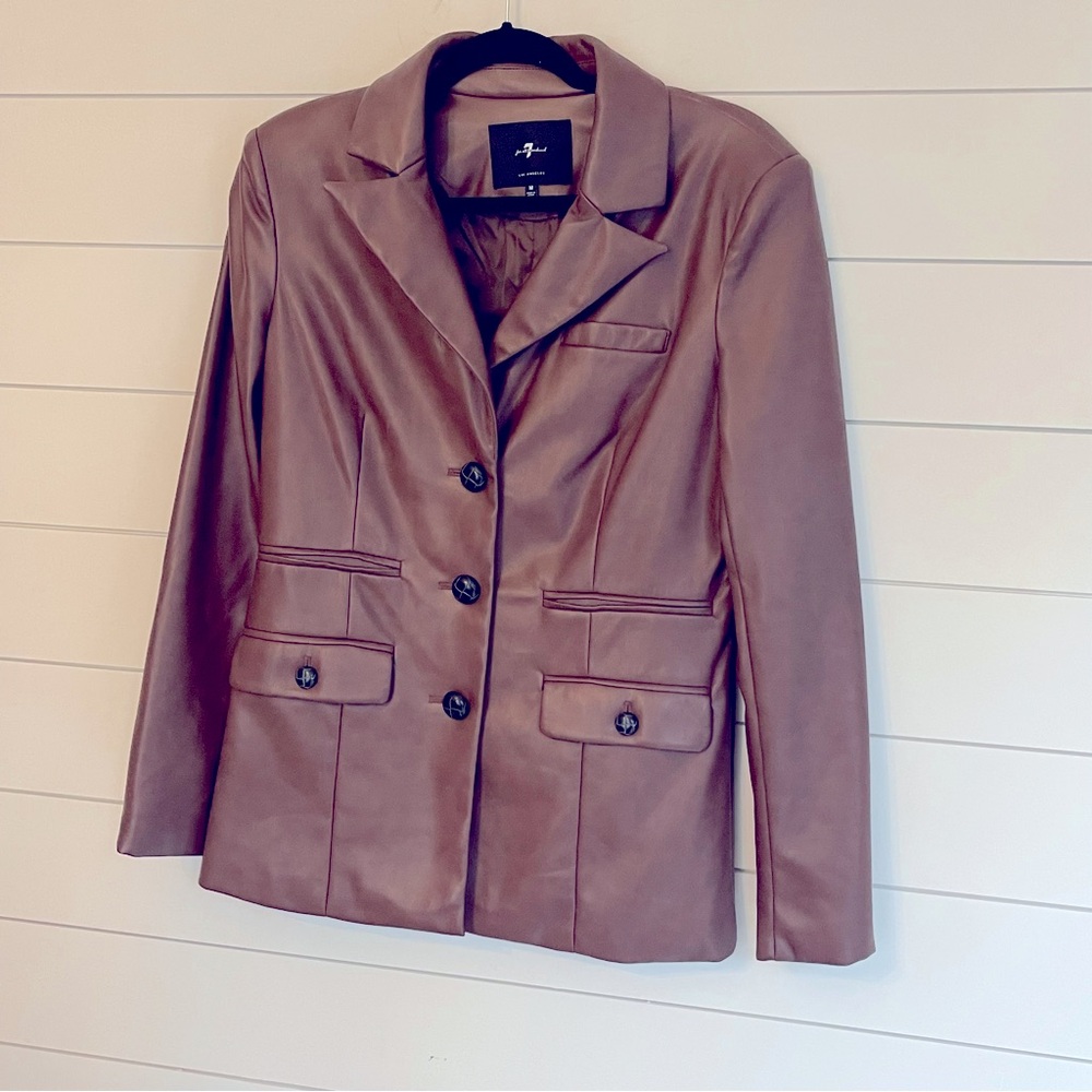 7 for all Mankind Brown Faux Leather Blazer Sz M